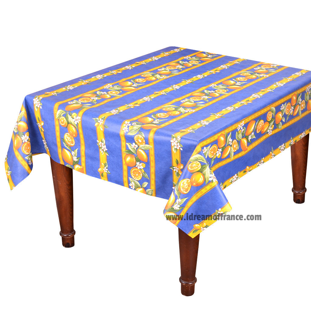 Lemons Blue Spill-Proof Mahjong Tablecloth (58")
